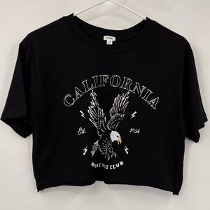 GARAGE CALIFORNIA MOTORCYCLE CLUB Black White Crop Top T Shirt Size Medium